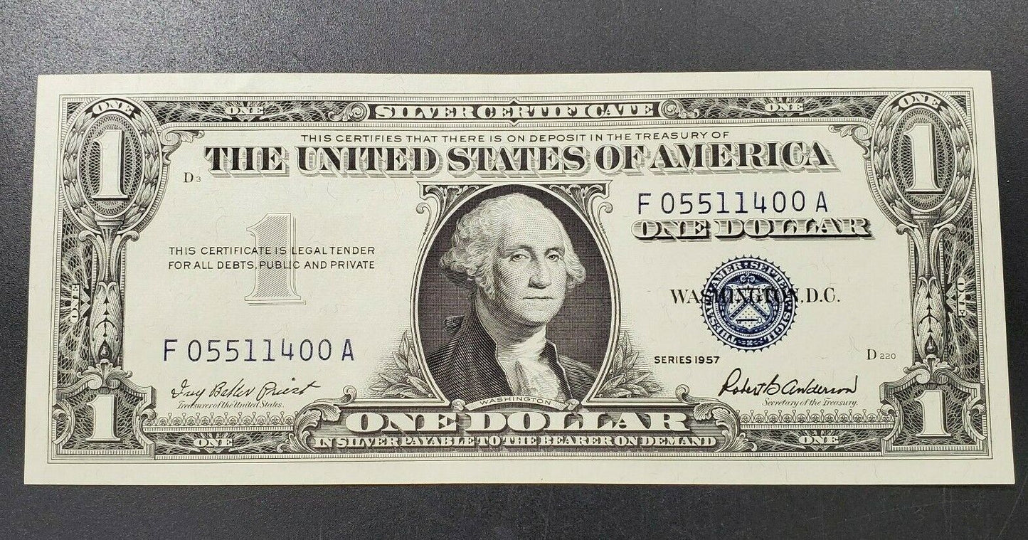 1957 $1 USA Silver Certificate Blue Seal Choice UNC Triple Repeat Serial Number