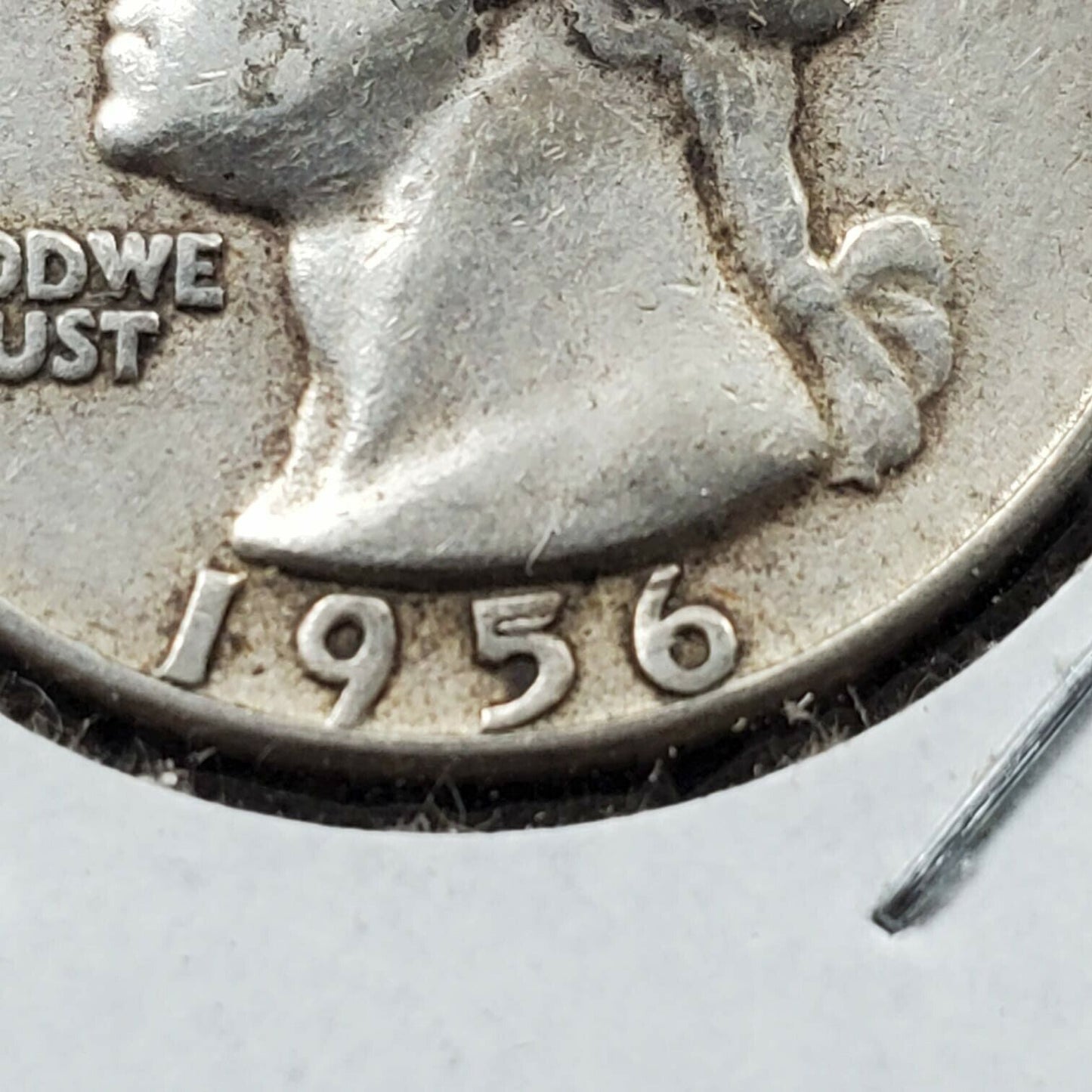 1956 P Circulated Washington Silver Quarter Coin Die Chips on Date Variety