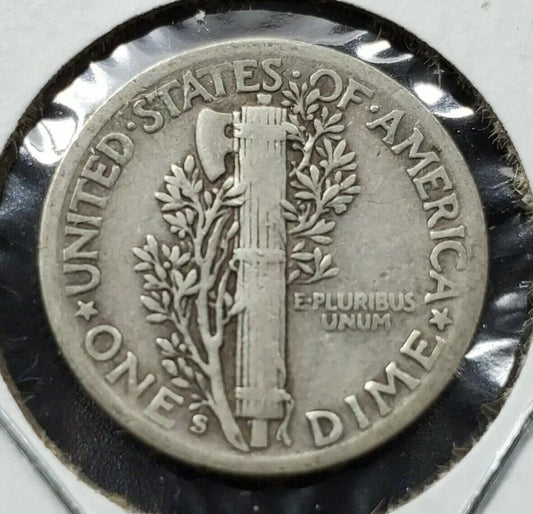 1941 S Mercury Dime Silver Coin Large S Trumpet Tail Variety Circulated 2