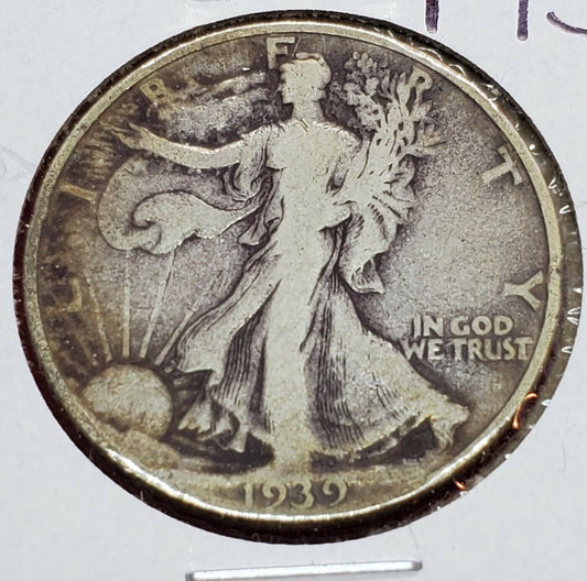 1939 D Walking Liberty Silver Half Dollar Coin Circulated Nice Toning Toner