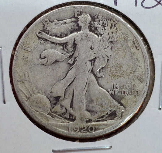 1920 S Walking Liberty Silver Half Dollar Coin Choice AG / Good Circulated