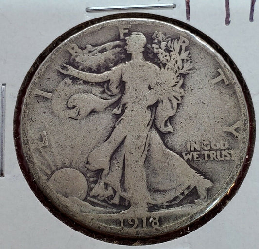 1918 P Walking Liberty Silver Eagle Half Dollar Coin Average Good Circulated