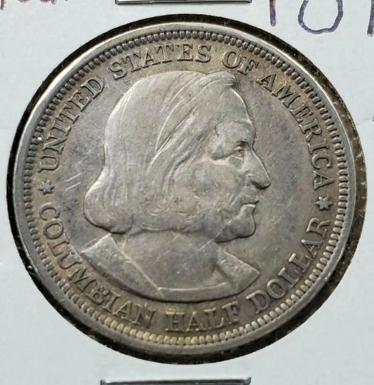 1893 US Christopher Columbian SILVER Half Dollar Commemorative Choice EF / XF
