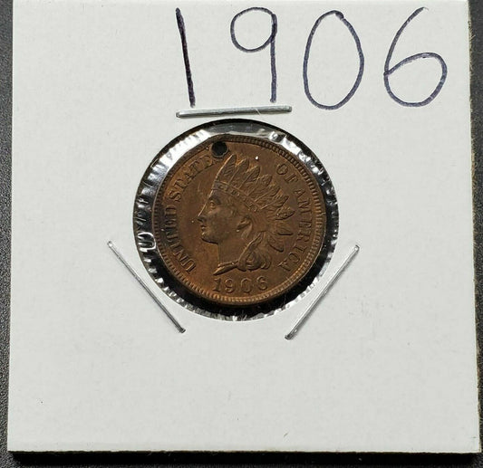 1906 P Indian Head Cent Penny Coin CH AU Details Holed Jewelry for Pendant