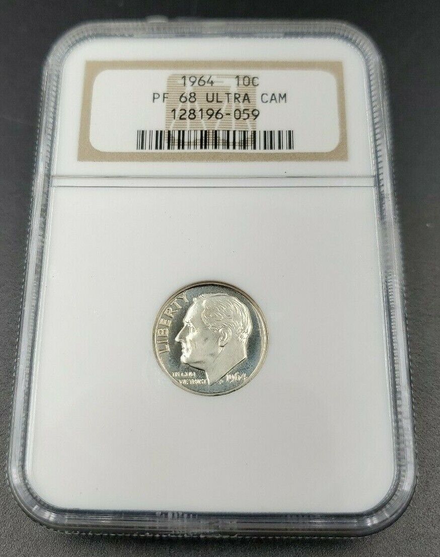 1964 P Roosevelt Silver Dime Coin NGC PF68 UCAM DCAM Deep Cameo Gem Proof