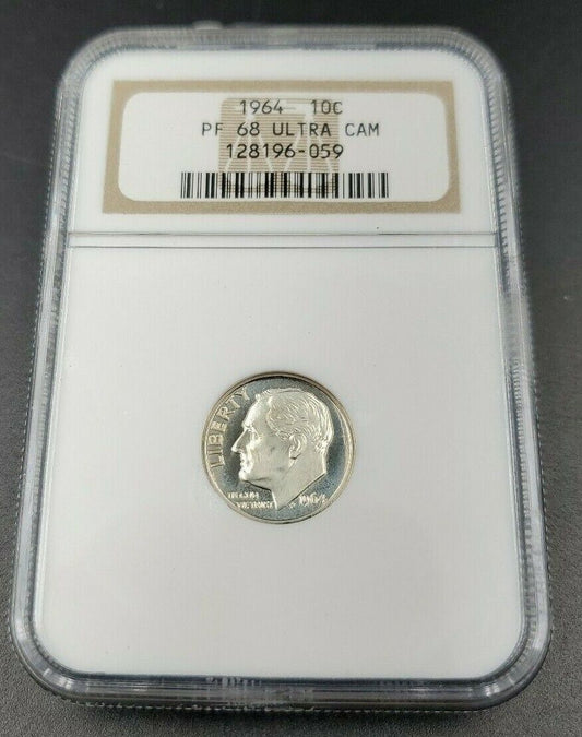 1964 P Roosevelt Silver Dime Coin NGC PF68 UCAM DCAM Deep Cameo Gem Proof