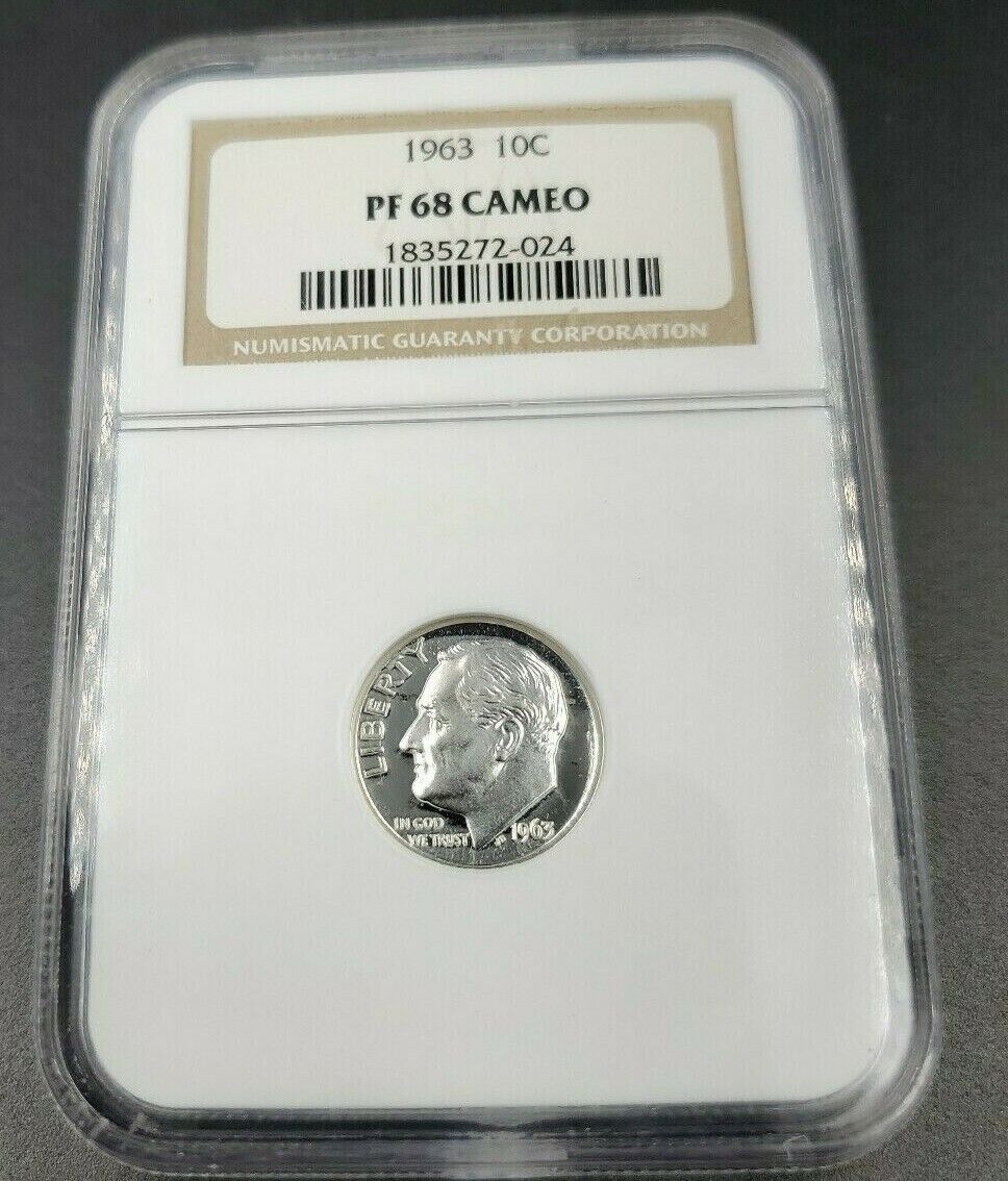 1963 P Roosevelt Silver Dime Coin PF68 Cameo W White designation ANA holder Proo