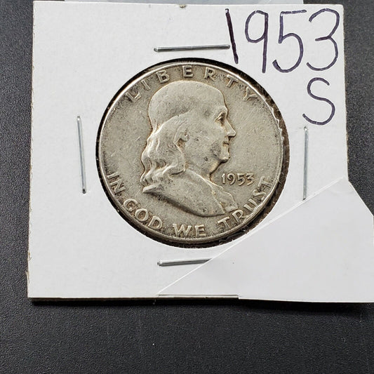 1953 S Franklin Silver Half Dollar Coin CHOICE VG VERY GOOD / FINE CIRCULATED