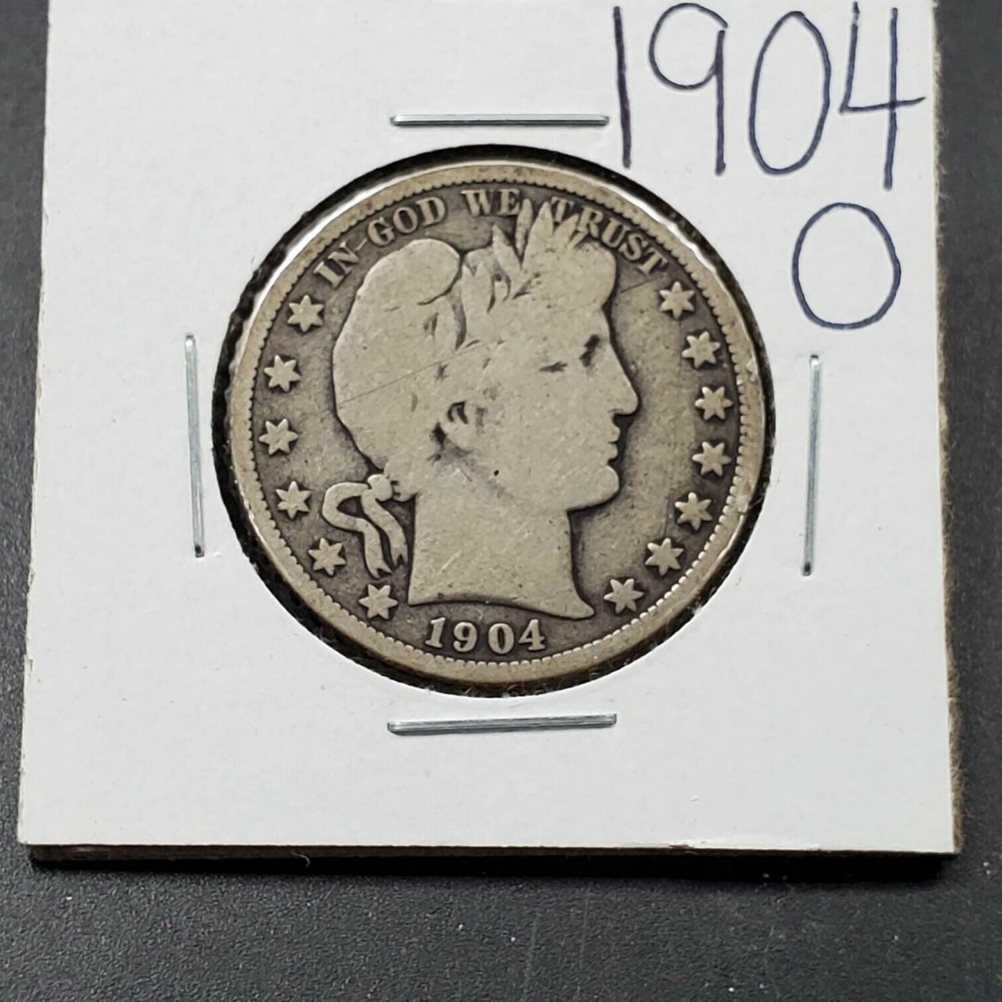 1904 O Barber Silver Half Dollar Coin Choice VG Very Good / Fine Details Scratch