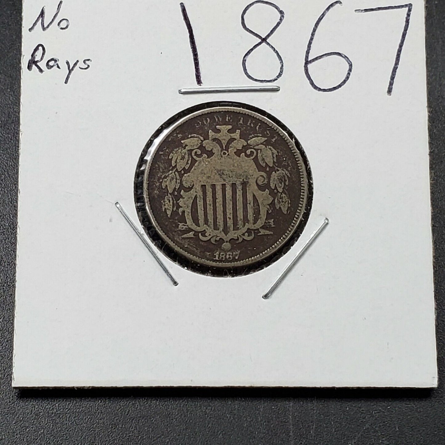 1867 Shield Nickel Five Cents Coin Fine Details toning
