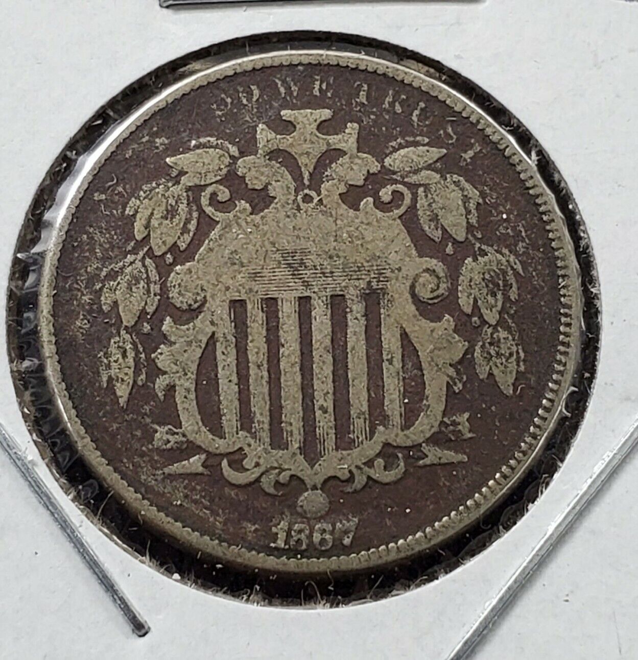 1867 Shield Nickel Five Cents Coin Fine Details toning