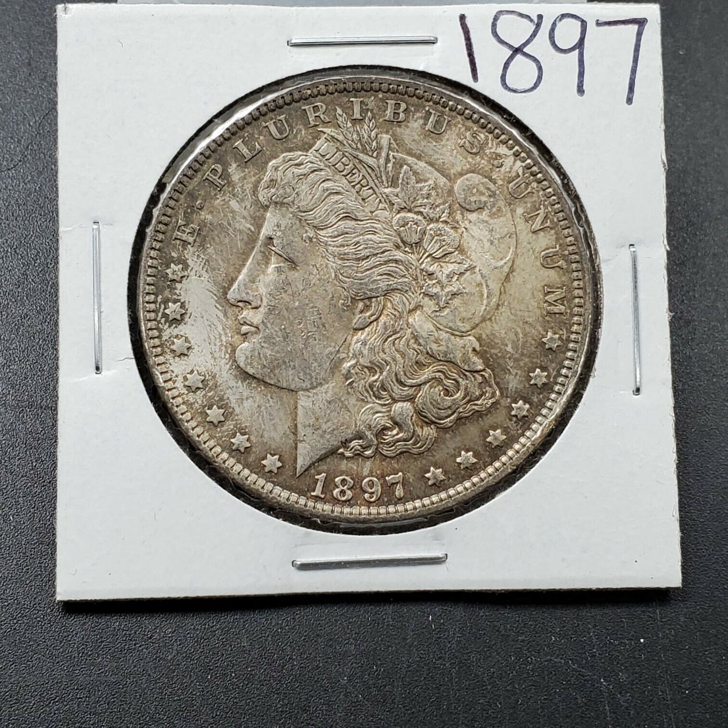 1897 p Morgan Silver Eagle Dollar $1 Coin Average UNC Uncirculated Neat Toning
