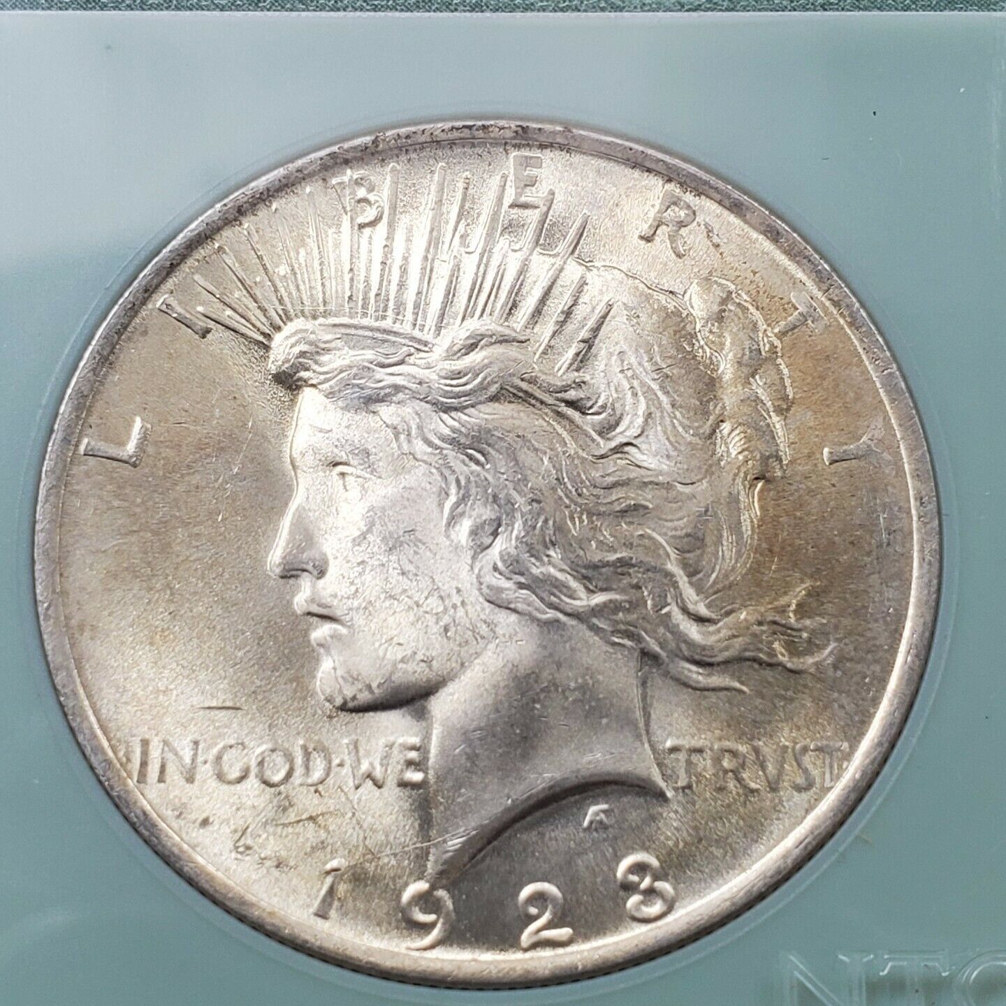 1923 P Peace 90% Silver Eagle Dollar Coin GEM BU Numistrust slab + Die Crack OBV