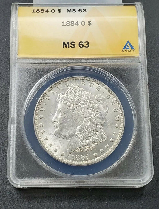 1884 O Morgan Silver Dollar Coin ANACS MS63 Choice BU UNC Nice coin