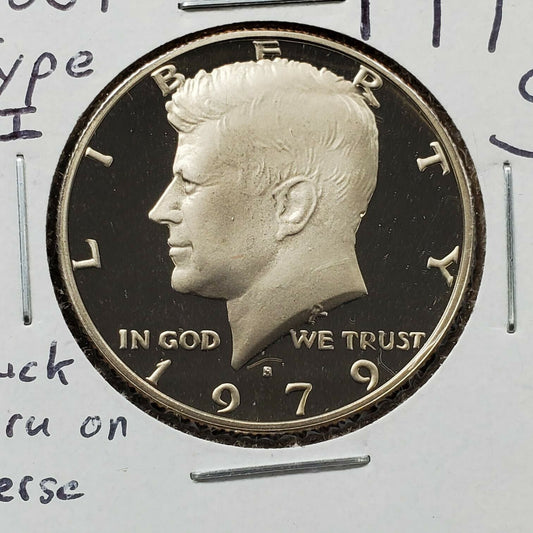 1979 S KENNEDY HALF DOLLAR PROOF CLAD COIN TYPE 1 VARIETY Struck Thru Grease REV