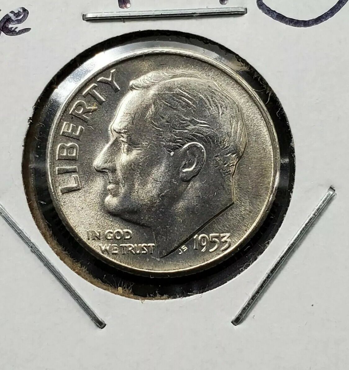 1953 S Roosevelt Silver Dime Coin Die Clash on nose + chips error variety Gem BU