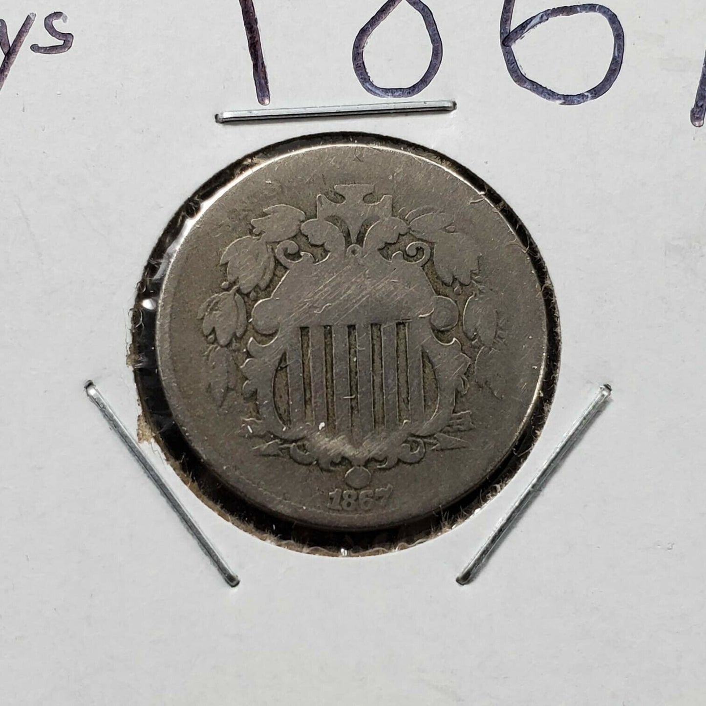 1867 5c Shield Liberty Nickel Coin Choice AG About Good Full Date