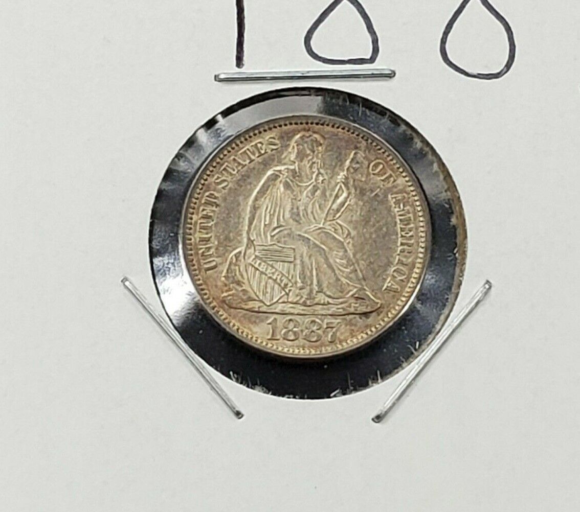 1887 Liberty Seated Silver Dime 10c Coin Average BU UNC Uncirculated Neat Toning