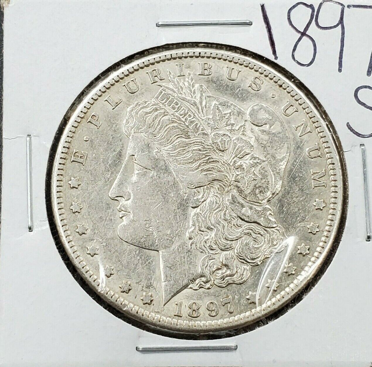 1897 S Morgan Silver Dollar Coin VF / XF Details Cleaned Nice Looking Coin