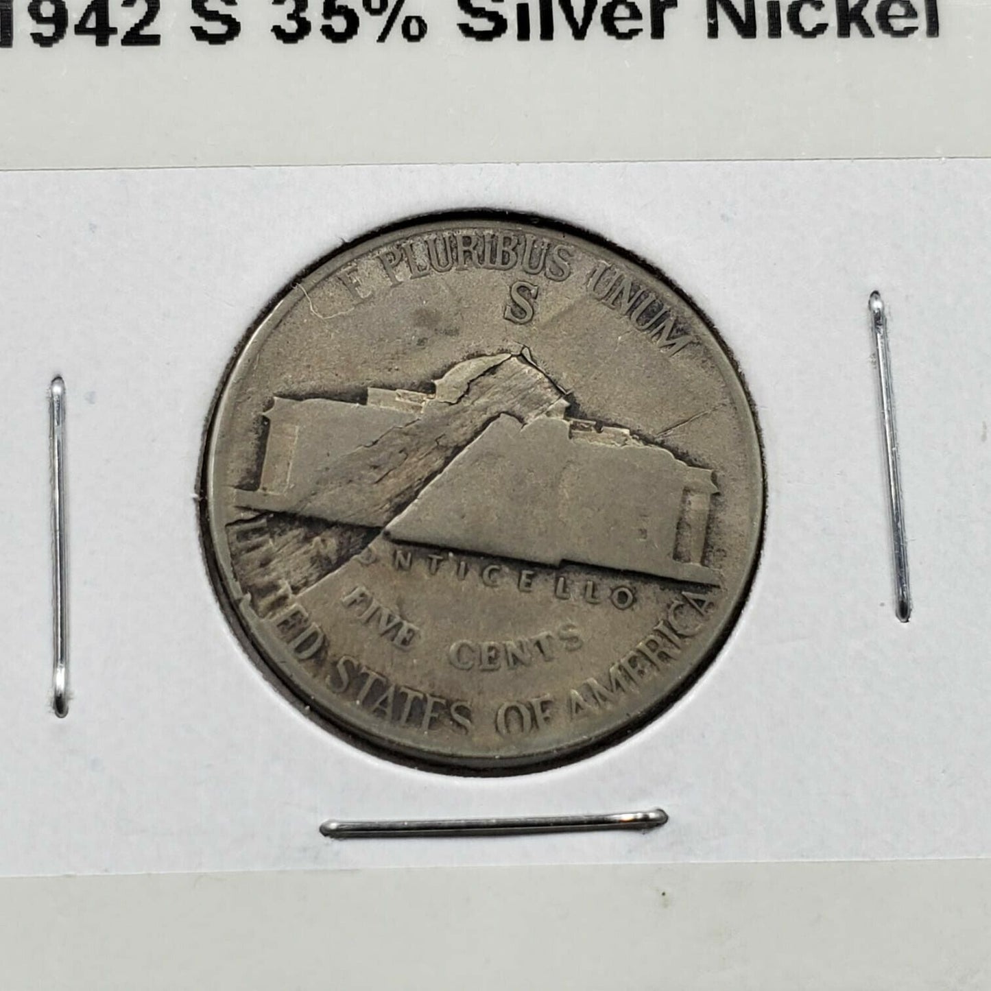 1942 S Type 2 Jefferson Silver WW2 Era Nickel Die Break Error Coin Circulated