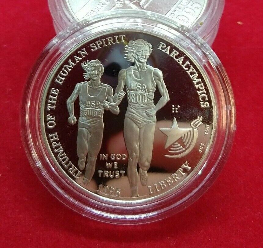 1995 P PARALYMPICS BLIND RUNNER Commemorative Proof Silver Dollar In Capsule