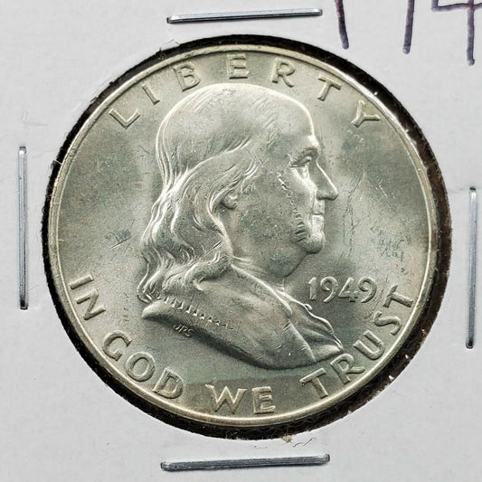 1949 D Franklin Silver Half Dollar Coin Choice BU UNC FBL FULL BELL LINE KEY DTE