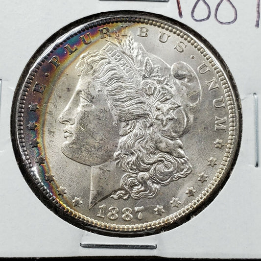 1887 P Morgan Silver Eagle Dollar Coin CH BU 🌈 PQ * Rainbow Toned Obverse