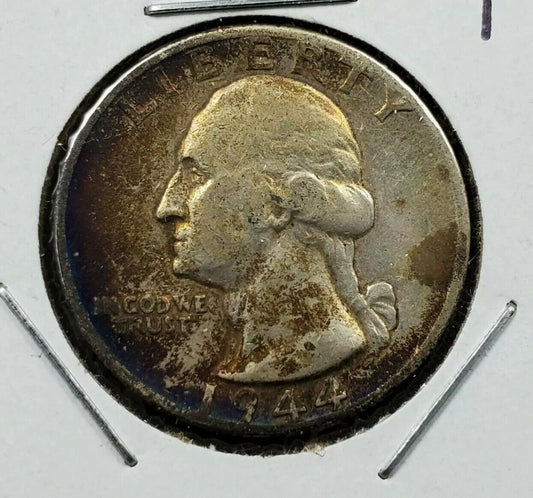 1944 D Washington Silver Quarter Coin Circulated Neat Toning Denver Toner