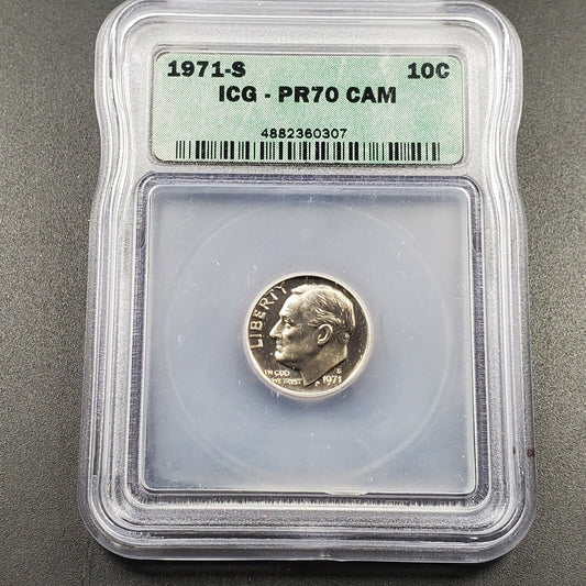 PROOF 1971 DIME PR70 CAMEO PERFECT GRADE ICG ROOSEVELT CLAD COIN