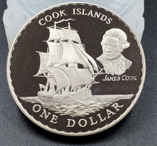 New Zealand Cook Island $1 Dollar 1970 Captain James Cook Crown Gem Proof