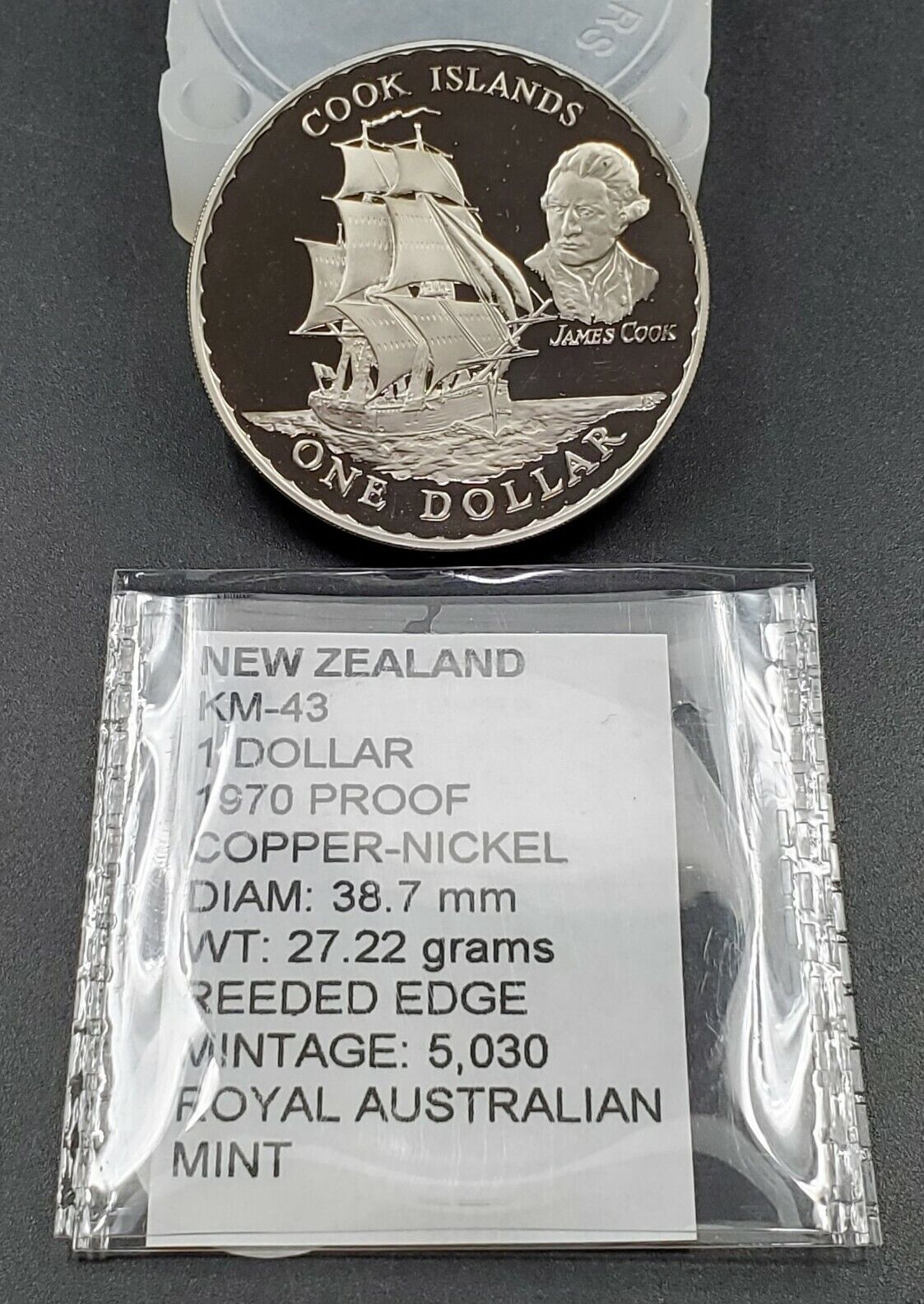 New Zealand Cook Island $1 Dollar 1970 Captain James Cook Crown Gem Proof