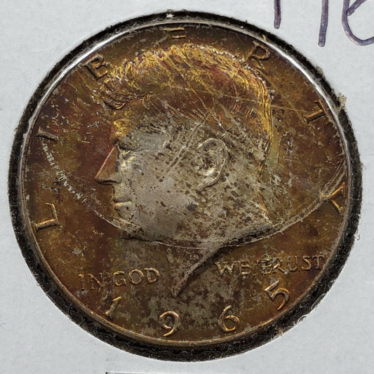 1965 P Kennedy 40% Silver Half Dollar Coin CH BU UNC NEAT END OF ROLL TONING