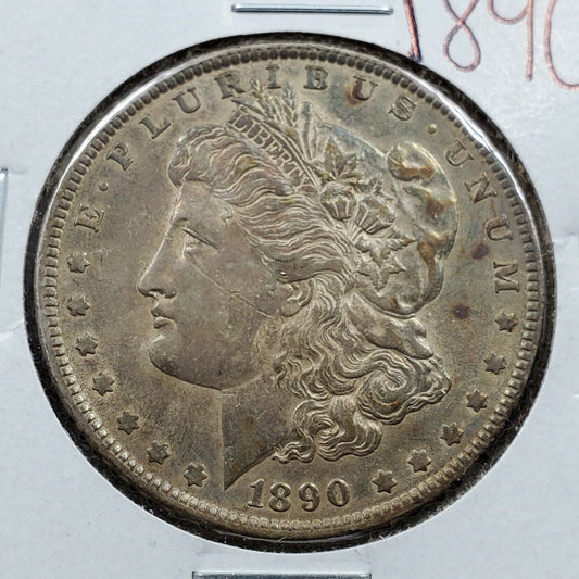 1890 P Morgan 90% Silver Eagle Dollar Coin Average AU About UNC Toned