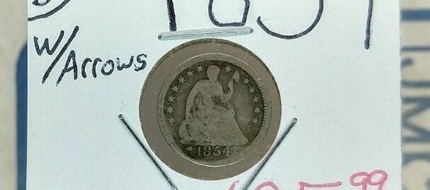 1854 Liberty Seated Half Dime Silver Coin With Arrows Variety Average Good Circ