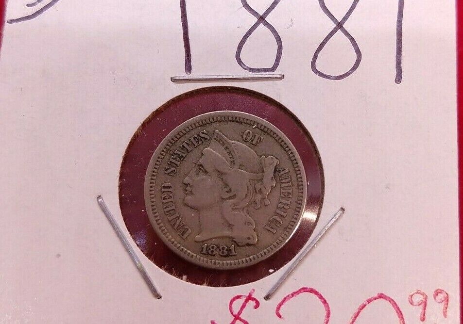 1881 P 3c Nickel Liberty Head Three Cent Piece Coin Choice VF Very Fine Circ