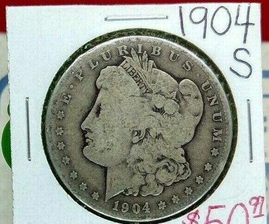 1904 S Morgan Silver Eagle Dollar Coin Choice AG / Good Circulated