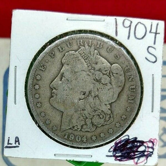 1904 S Morgan Silver Eagle Dollar Coin Average VG Very Good Circulated