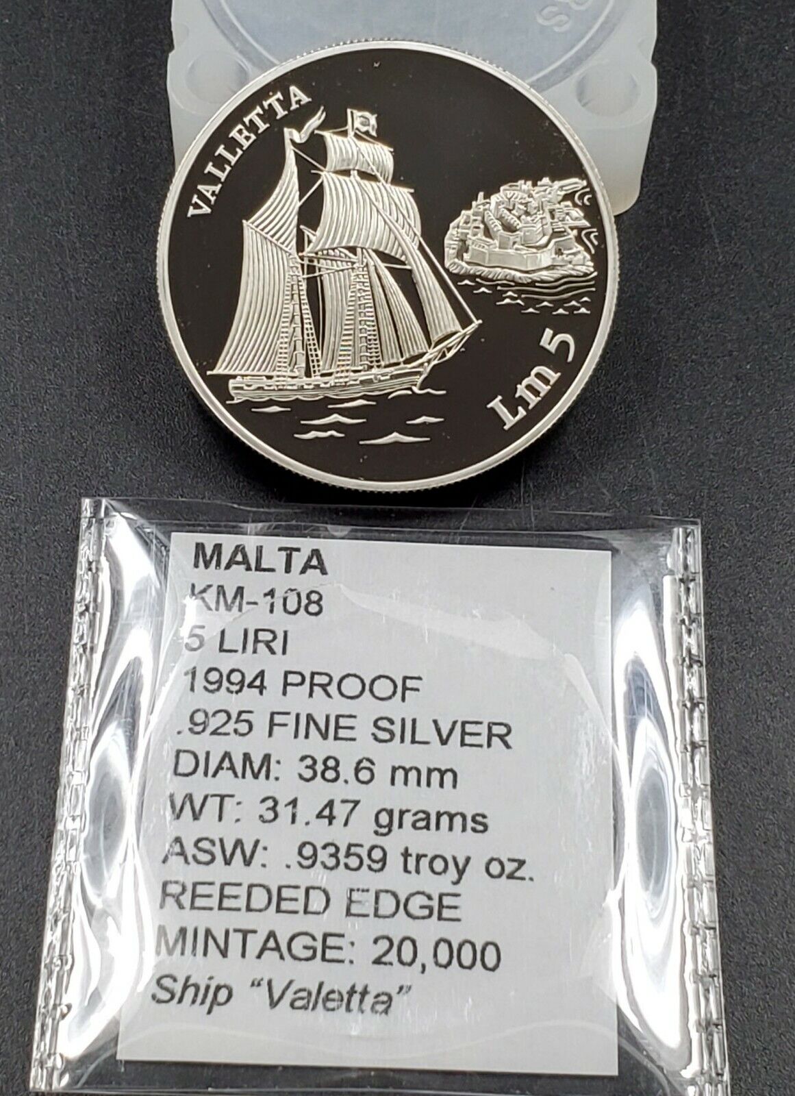 Malta 5 Liri 1994 Valletta Gem Proof Silver Coin UNC 20k Mintage Ship Design