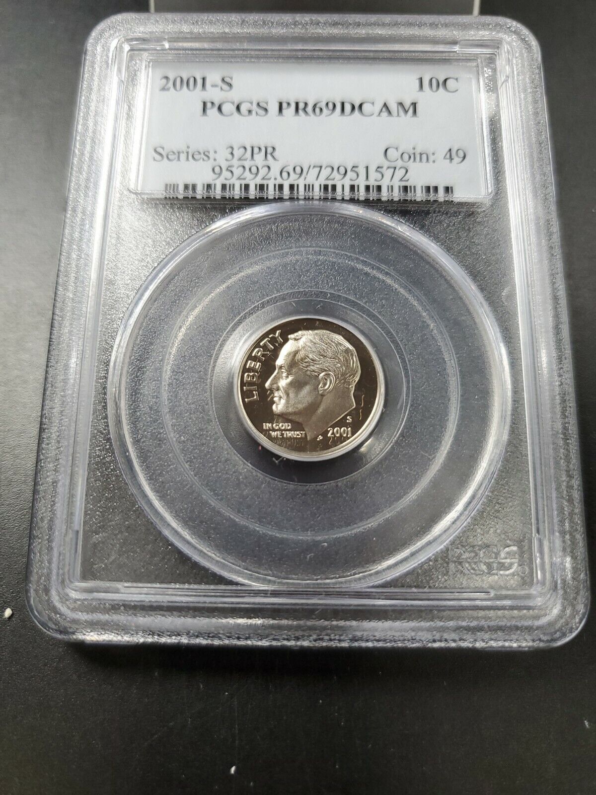 2001 S Roosevelt Proof Clad Dime Coin PCGS PR69 DCAM Deep Cameo Neat Toning