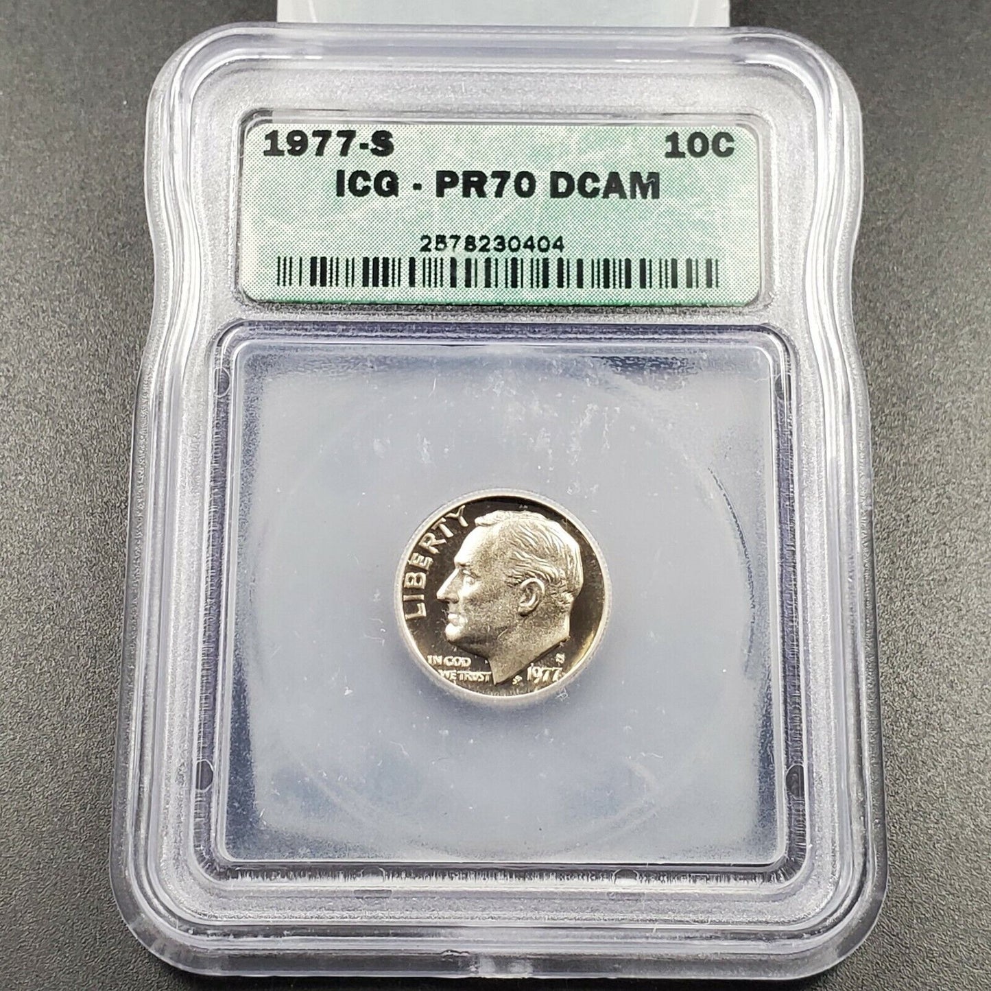 1977 S Roosevelt Clad Dime Coin Vintage ICG PR70 DCAM Deep Cameo Proof