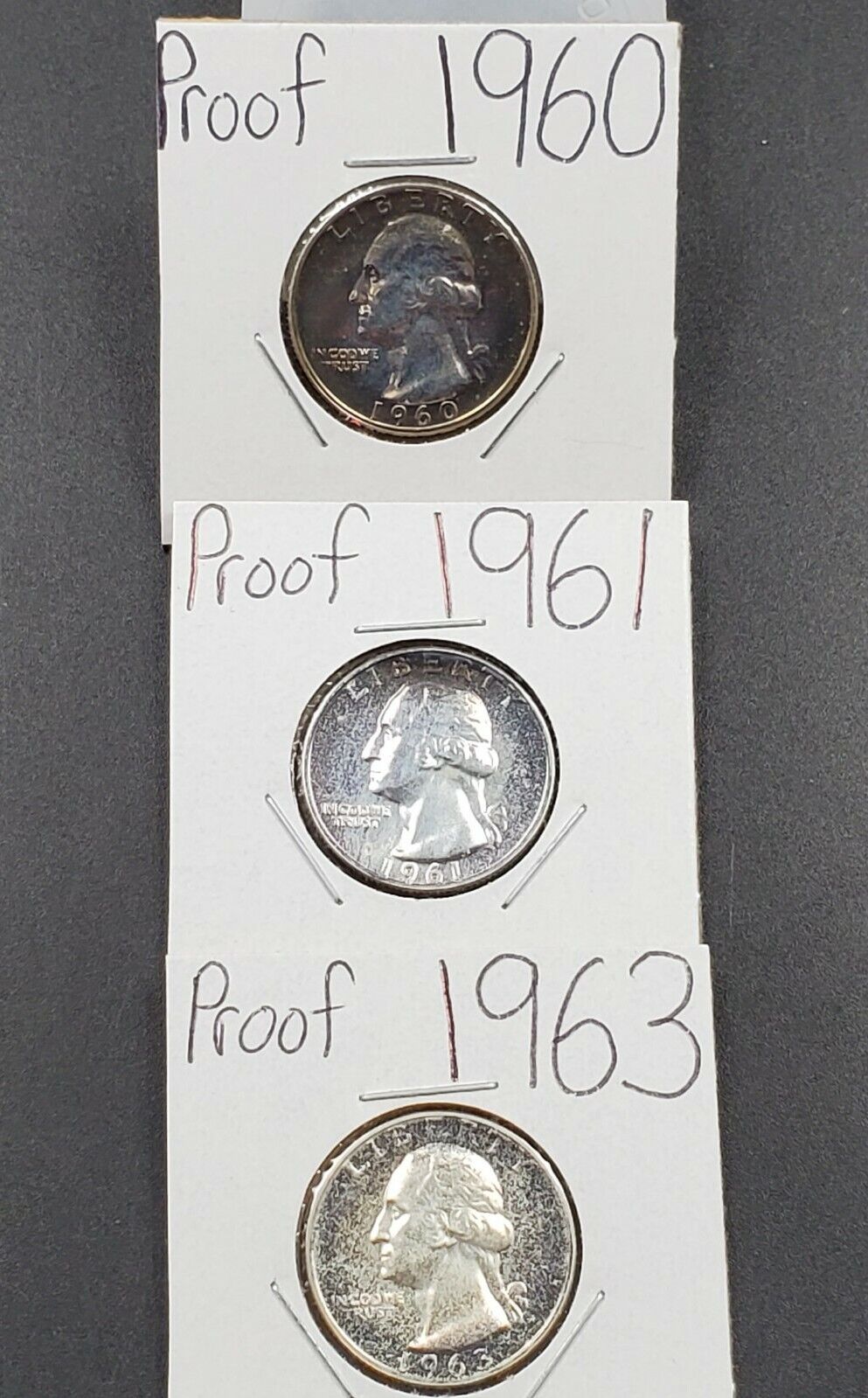 Toner trio estate lot 3  Choice Proof Silver Quarters 1960 1961 1963 Washington