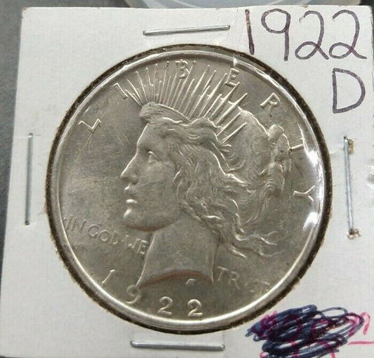 1922 D Peace 90% Silver Eagle Dollar Coin Choice AU About UNC
