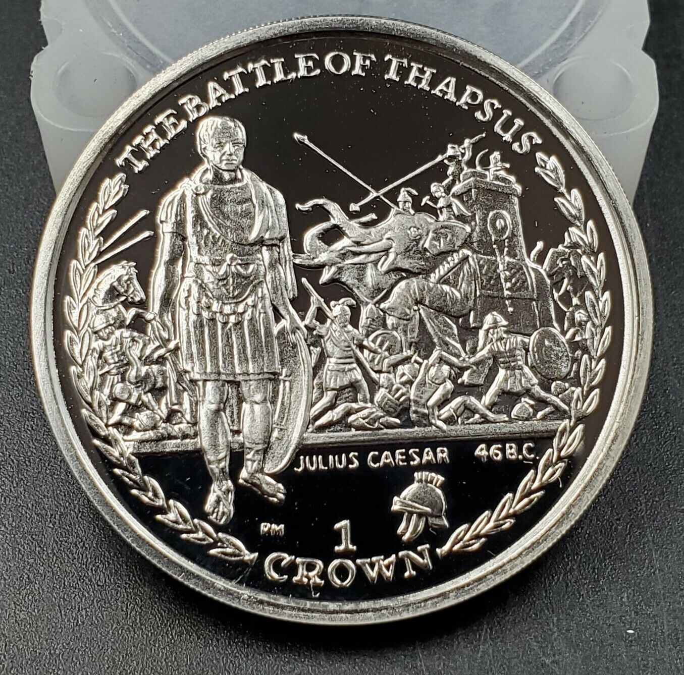 2006 Pobjoy Mint Isle of Man Silver Crown Gem Proof BATTLE OF THAPSUS CEASAR