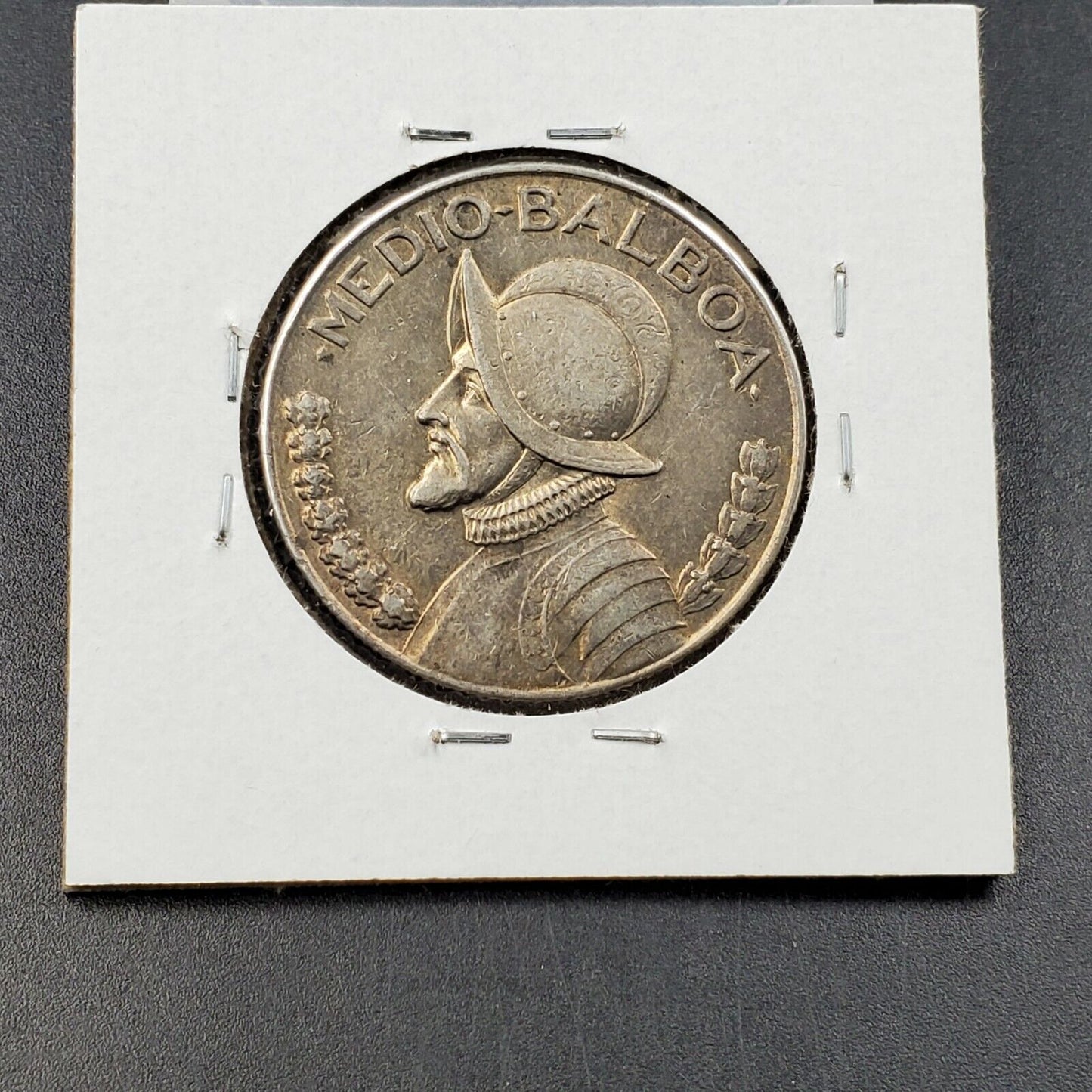 1933 Panama Silver UN MEDIO DE Quarter Balboa Coin AU Circulated Some Toning