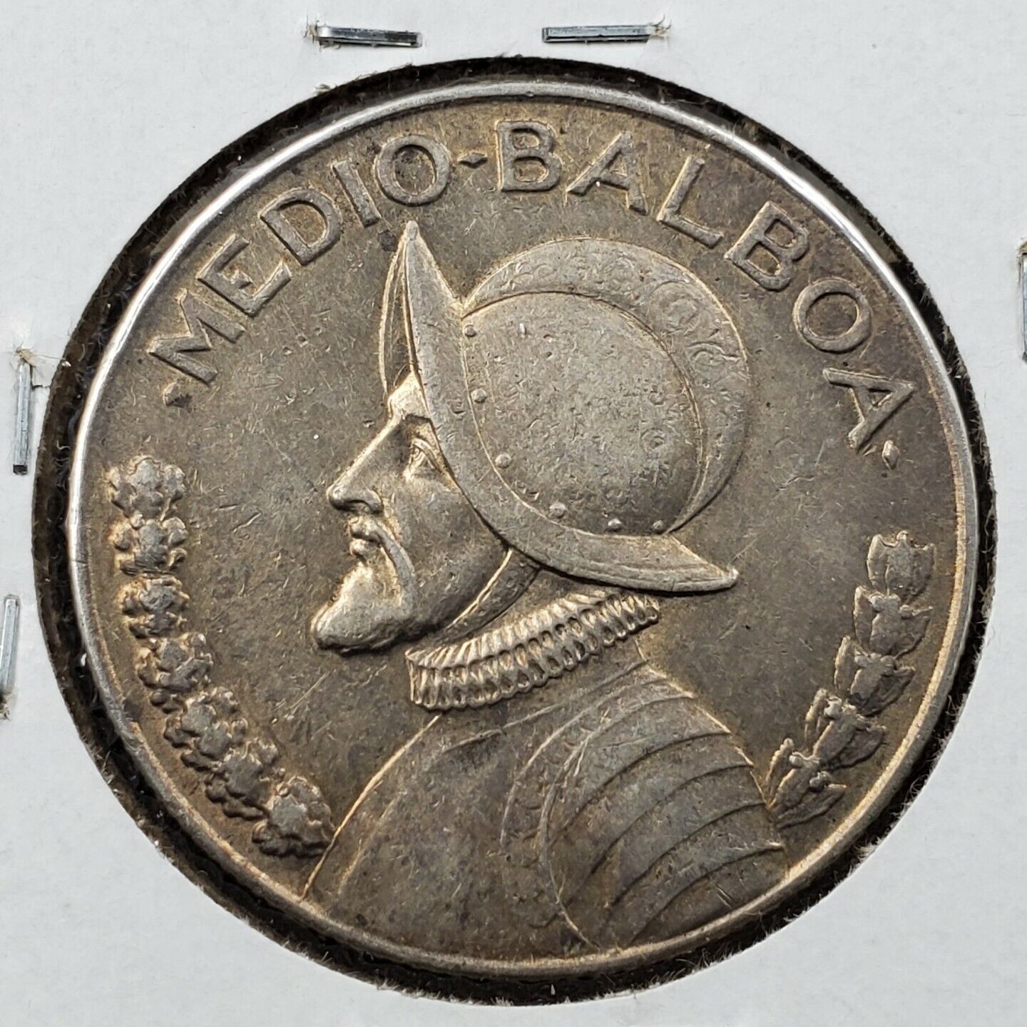 1933 Panama Silver UN MEDIO DE Quarter Balboa Coin AU Circulated Some Toning