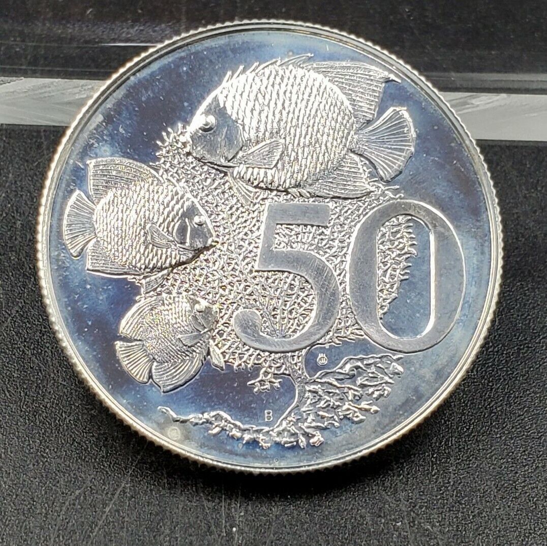 1973 Cayman Islands 50 Cents Gem Proof Silver Coin Reef Fish 9.988k mintage TONE