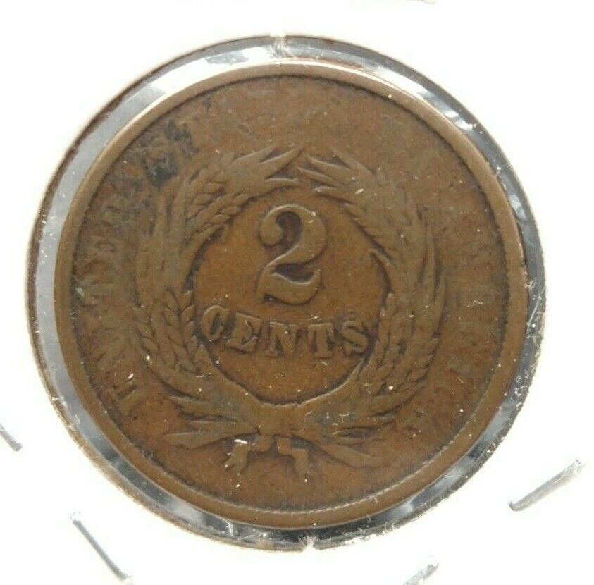 1864 2C Two Cent Copper Coin Piece LM Large Motto Variety Good / VG Circulated