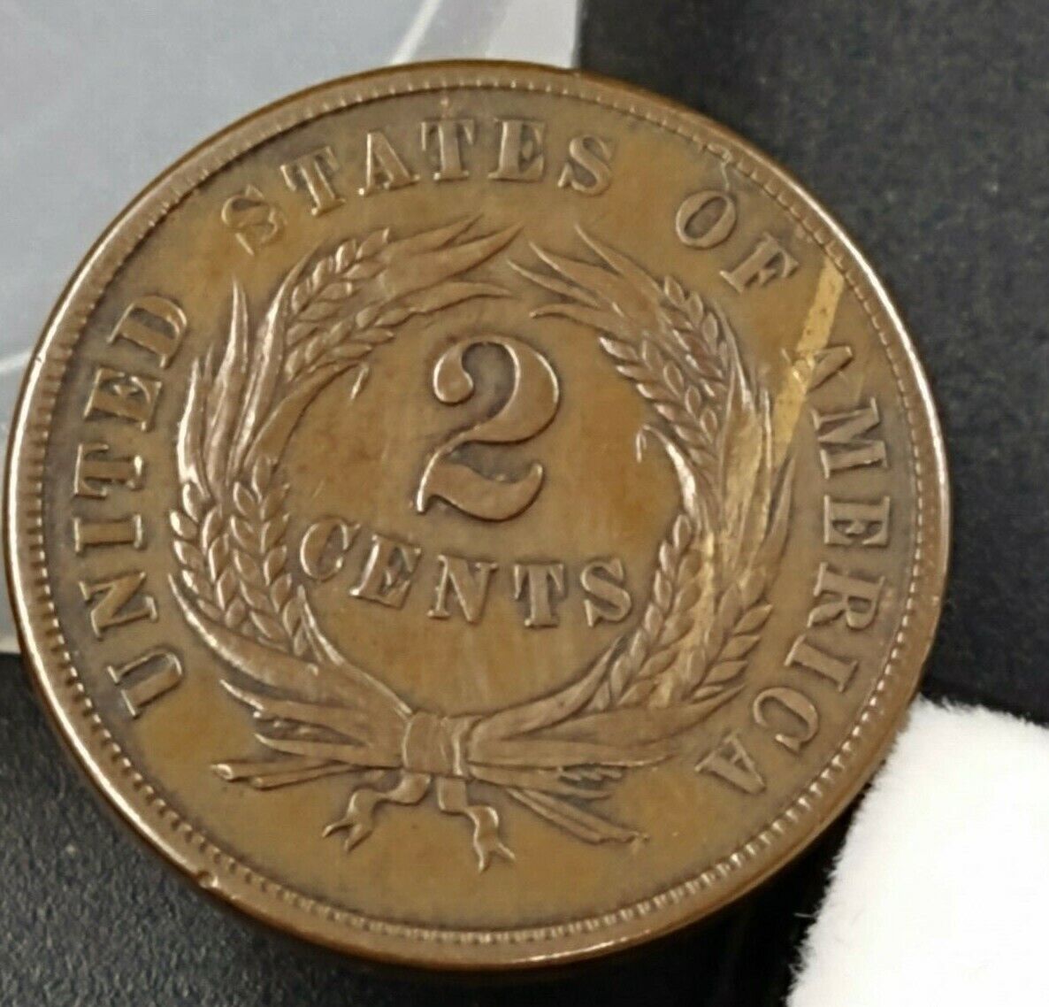 1864 2C Two Cent Copper Coin Piece LM MISALIGNED DIE ERROR + RPD CH VF VERY FINE