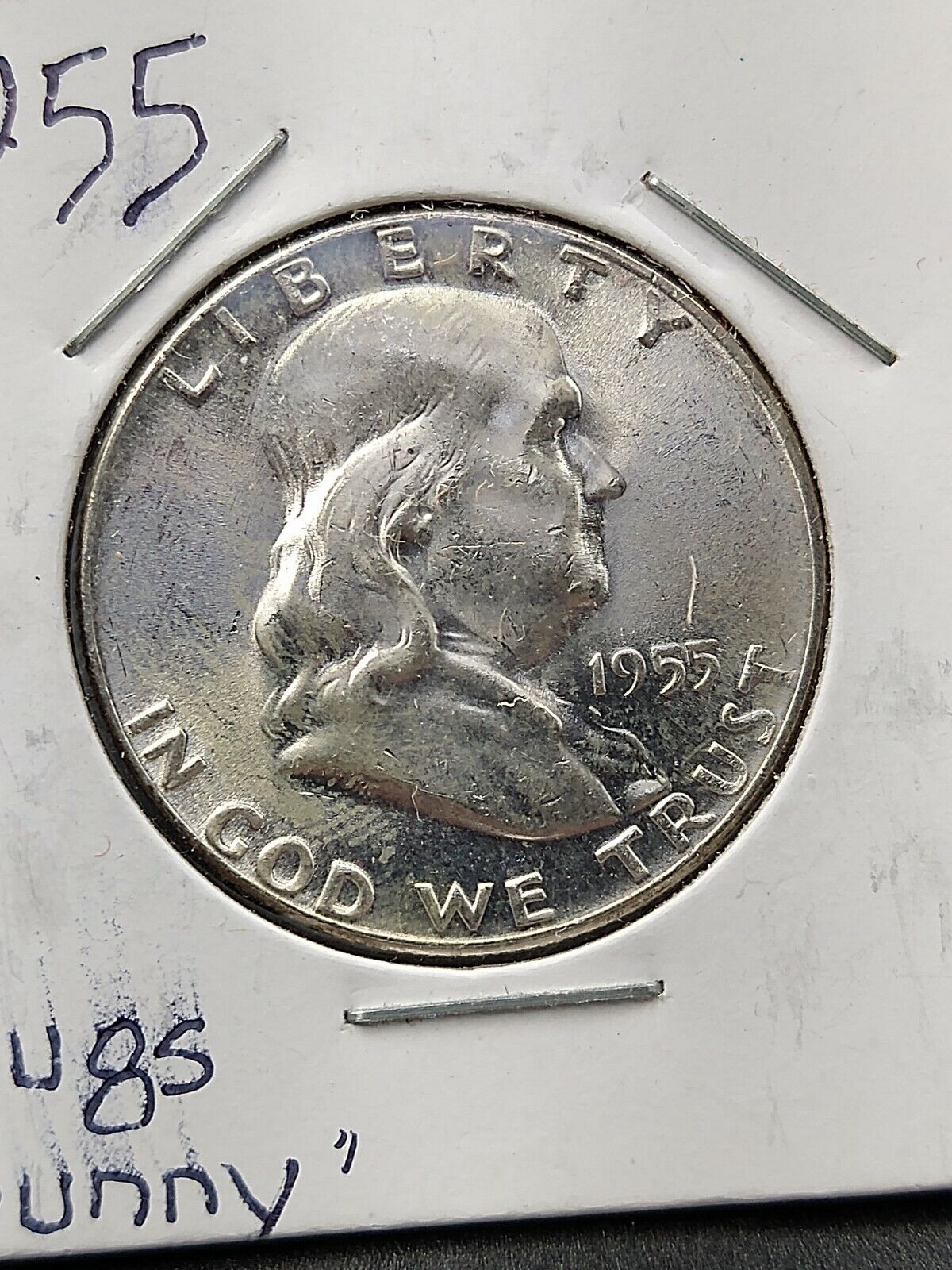 1955 P Franklin Silver 90% Half Dollar Coin AVG UNC FS-401 Bugs Bunny Variety
