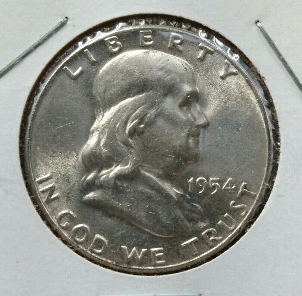1954 P Franklin Silver 90% Half Dollar Coin AVG BU Uncirculated